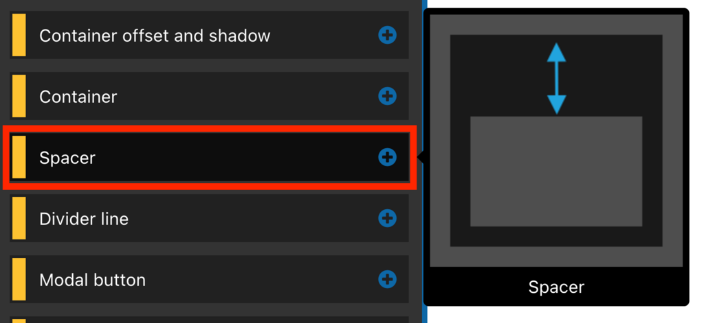 Component library: Spacer underneath Layout components tab