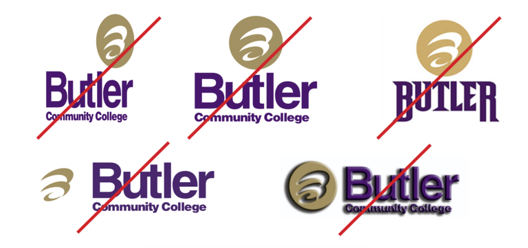 Visual examples of listed incorrect logo usage