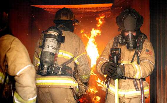 Fire science students during live burn practice